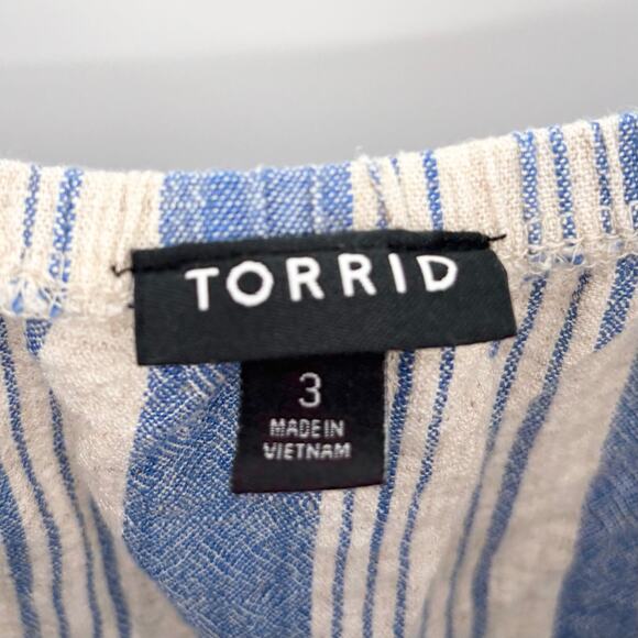 Torrid Off Shoulder Blue Cream Linen Blend Cropped Top Size 3X - Picture 7 of 8